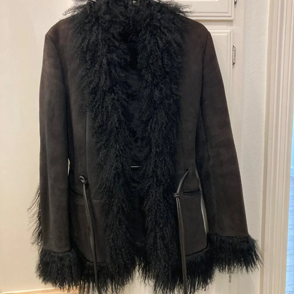 Gucci Tom Ford Era F/W 1999 Black Suede and Shearling Coat 90s Y2K Vintage - Picture 10 of 16